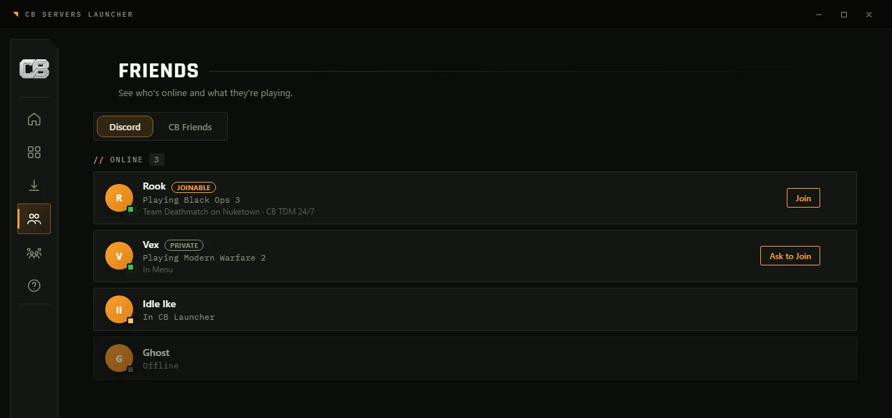 The Friends page of the launcher